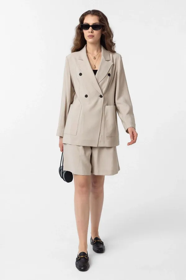 Antioch Bej Kruvaze Kadın Blazer Ceket