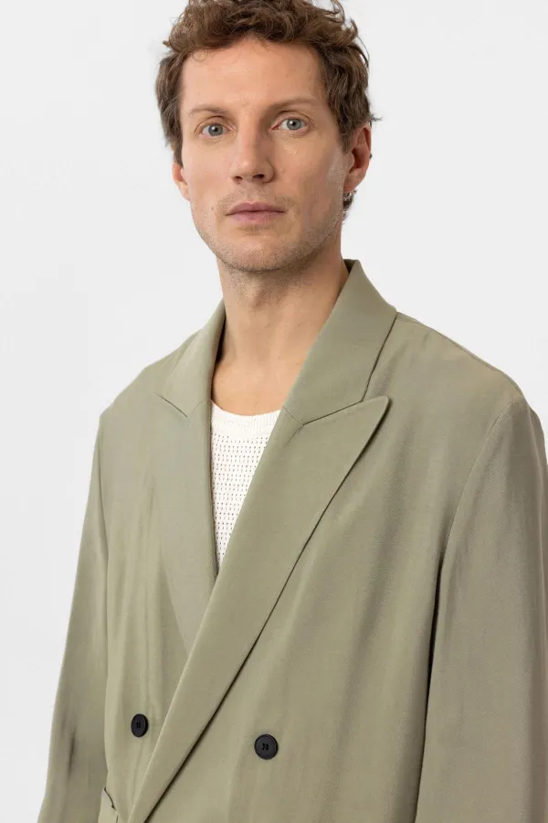 Antioch Haki Relax Fit Diagonel İnce Erkek Blazer Ceket