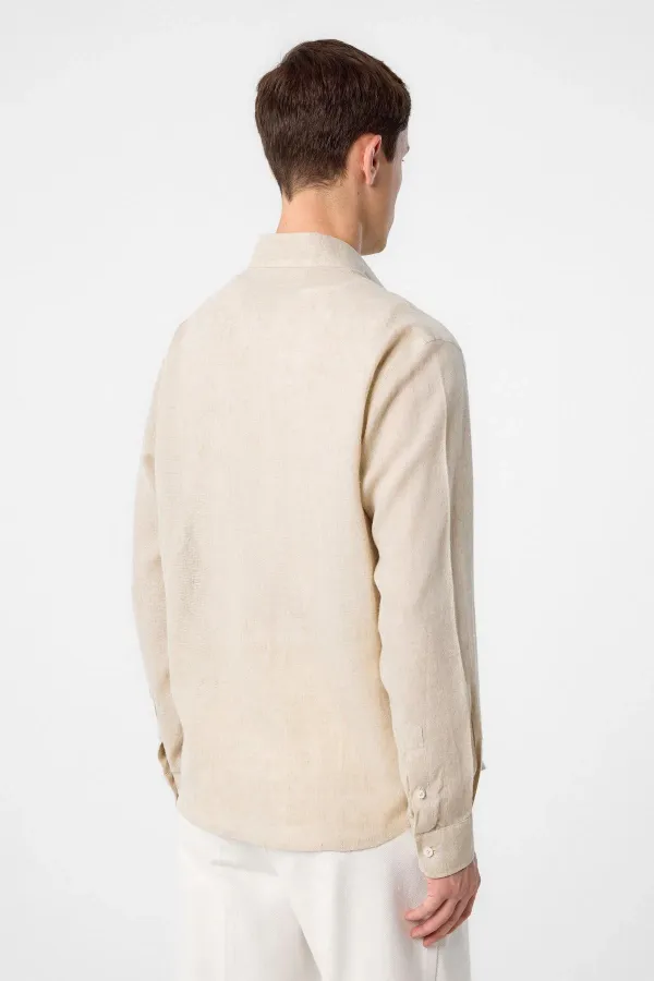 Chemise homme Antioch beige en lin mélangé à col boutonné