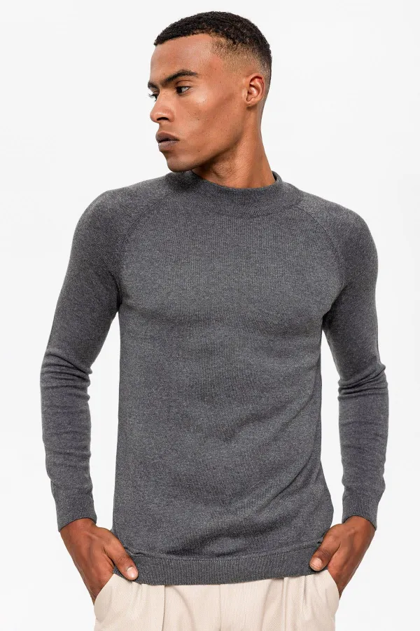 Pull en maille pour homme Antioch Grey Melange à col roulé semi-roulé