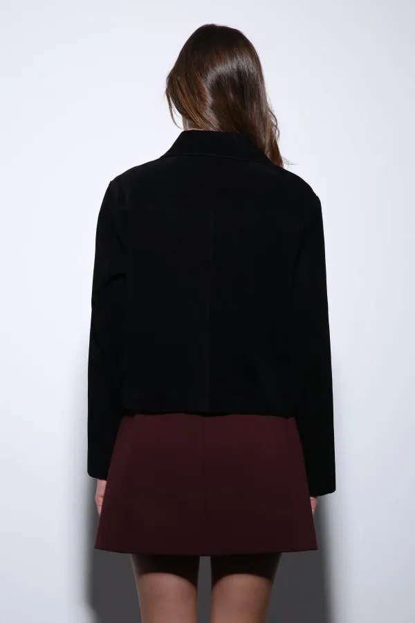 Veste Antioch en daim noir pour femme avec poches plaquées