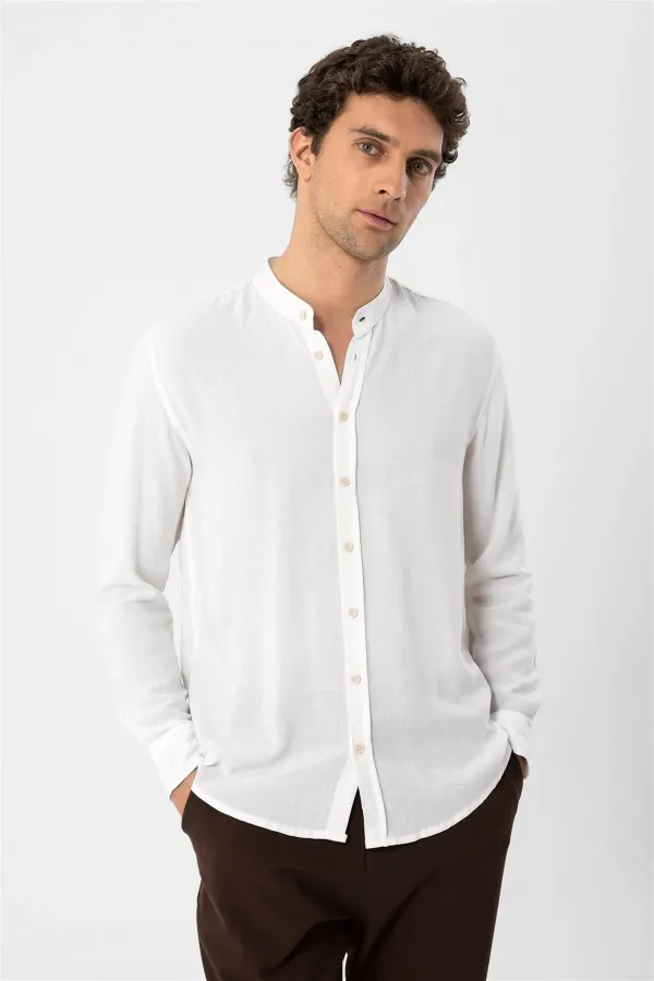 Antioch White Mandarin Collar Men's Shirt