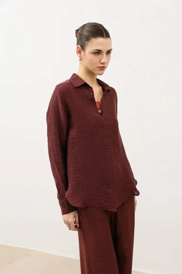 Antioch Bordo Dökümlü Müslin Kadın Gömlek