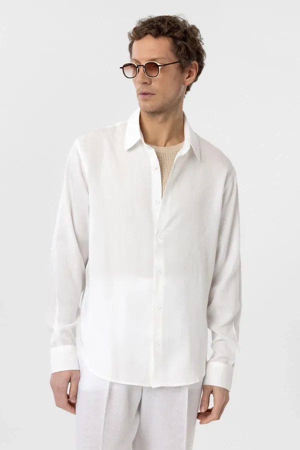 Antioch White Relax Fit Lyocell Fabric Men's Shirt