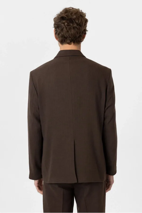 Antioch Kahve Relax Fit Keten Karışımlı Erkek Blazer Ceket