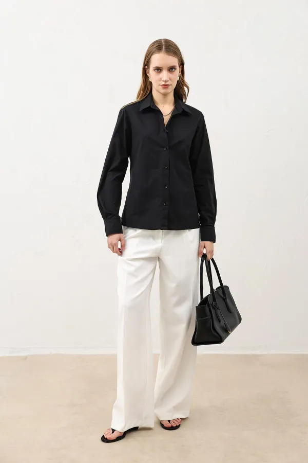 Antioch Siyah Basic Slim Fit Kadın Gömlek