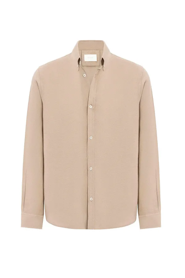 Chemise homme Antioch Stone en lin mélangé à col boutonné