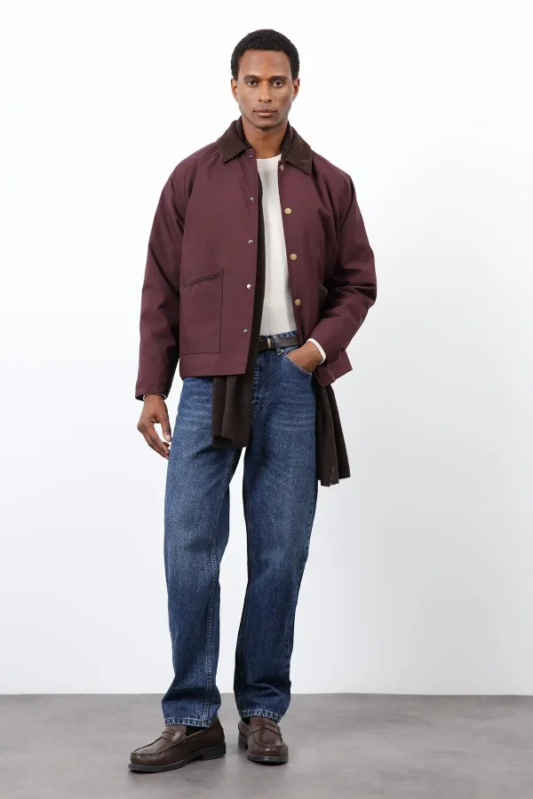 Antioch Bordo Kontrast Yaka Erkek Mont
