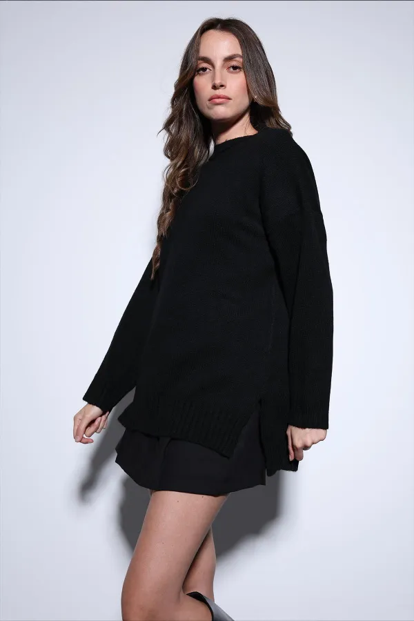 Pull Antioch noir pour femme avec détail fendu