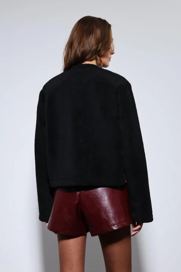 Antioch Siyah Süslü Düğmeli Suni Kürk Ceket