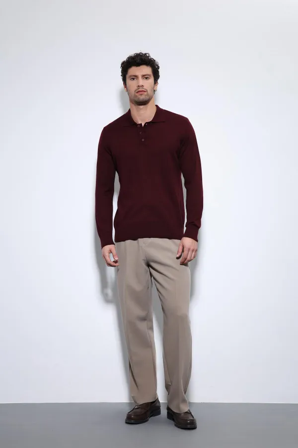 Pull homme à col polo bordeaux Antioch
