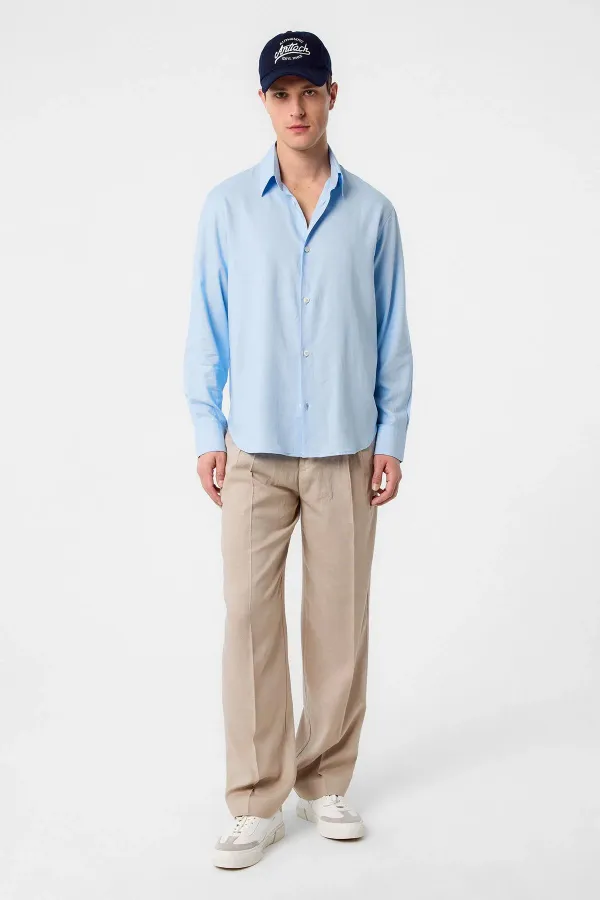 Antioch Blue Relax Fit Linen Blend Men's Shirt