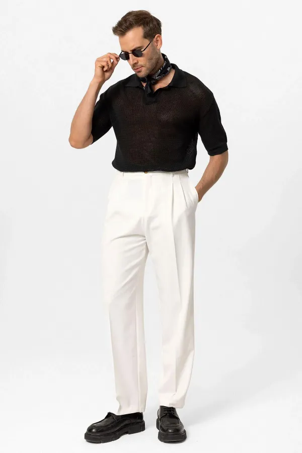 T-shirt homme Antioch noir à col polo ajouré