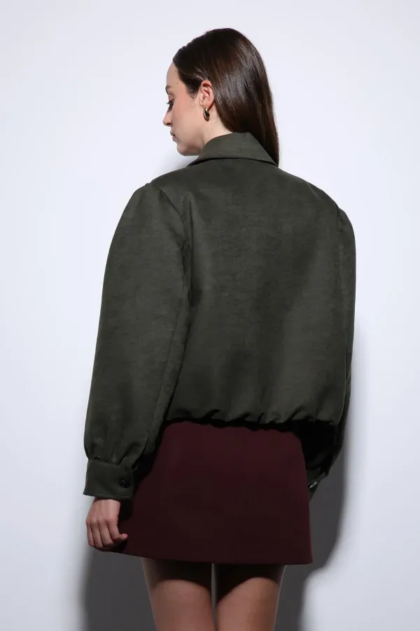 Antioch Khaki Suede-Look Bomber Jacket for Women