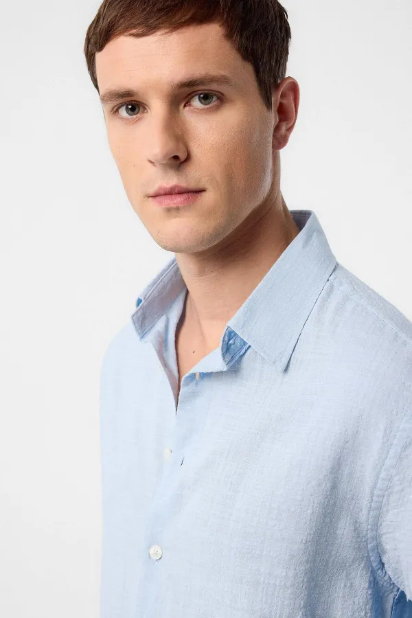 Antioch Blue Relax Fit Textured Men's Shirt