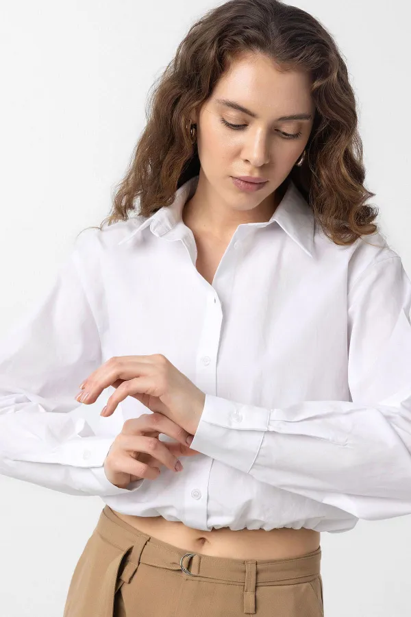 Antioch White Crop Poplin Women's Shirt