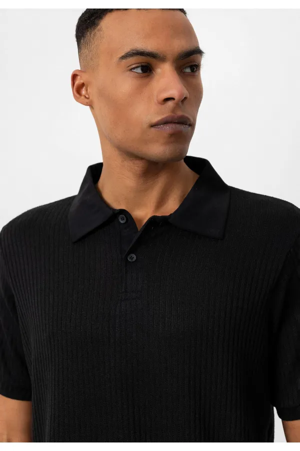 Antioch Siyah Slim Fit Polo Yaka Erkek T-Shirt