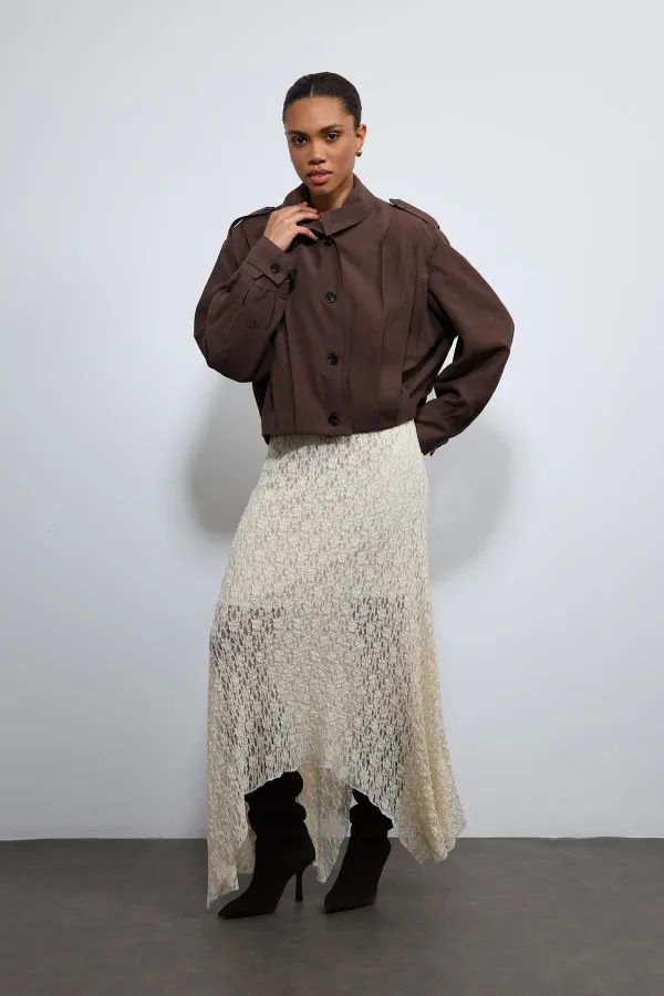 Antioch Kahve Pile Detaylı Dik Yaka Mont