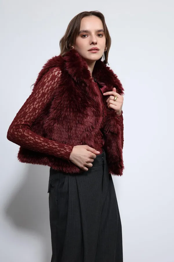 Gilet Antioch bordeaux aspect peluche
