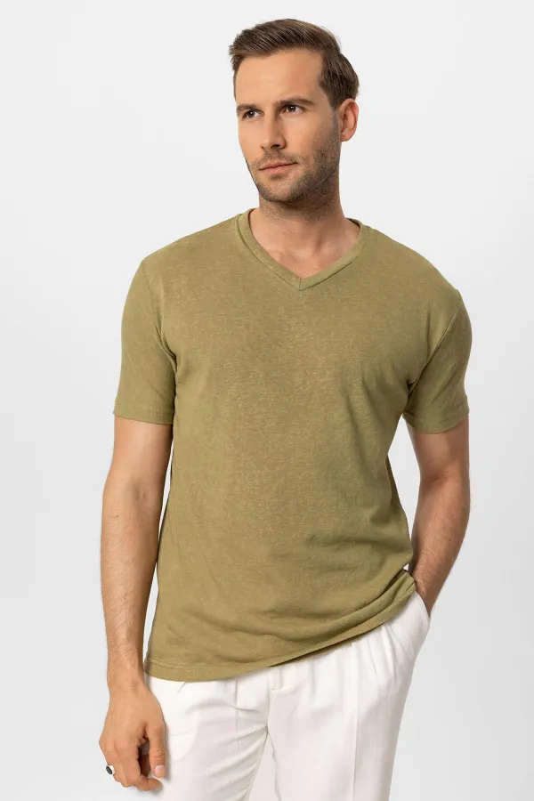 T-shirt basique pour homme Antioch Khaki à col en V