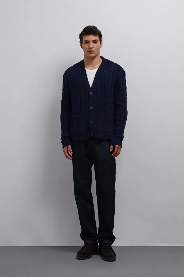 Gilet texturé bleu marine Antioch pour homme avec motif tressé