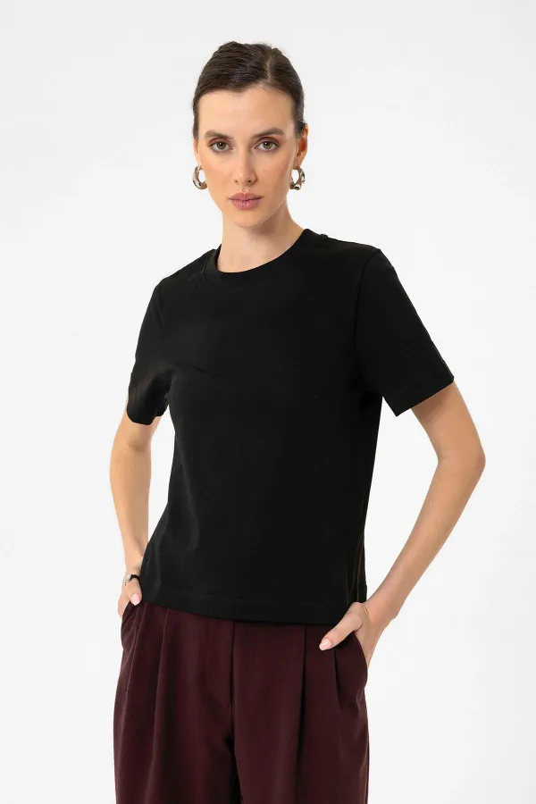 T-shirt basique à col rond Antioch pour femme, noir