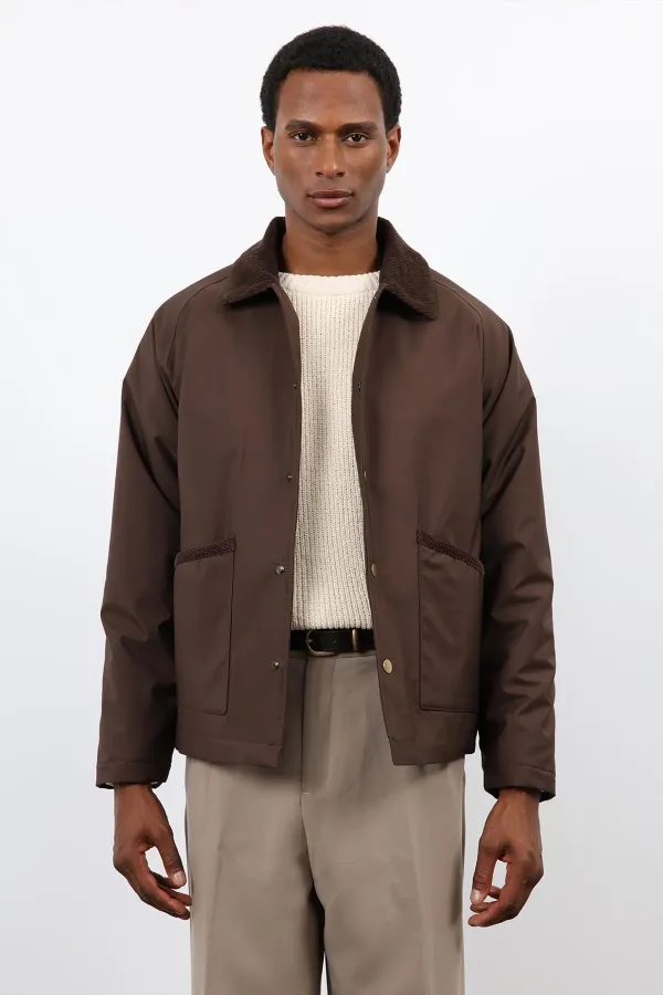 Antioch Kahve Kontrast Yaka Erkek Mont