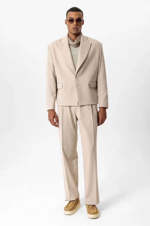 Antioch Bej Crop Fit Erkek Blazer Ceket