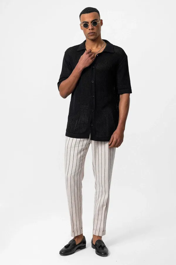 Antioch Black Short-Sleeved Openwork Men's Shirt