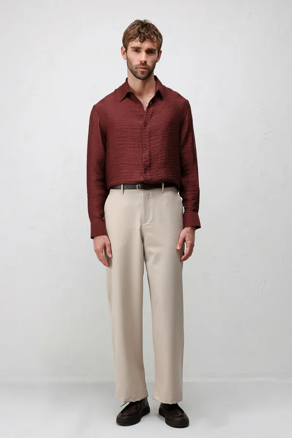 Antioch Bordo Crinkled Relax Fit Erkek Gömlek