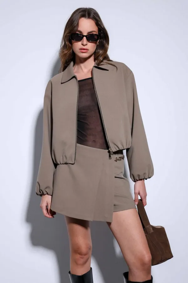 Antioch Haki Fermuarlı Bomber Kadın Ceket