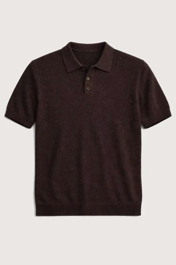 T-shirt homme Antioch Coffee en maille texturée à col polo