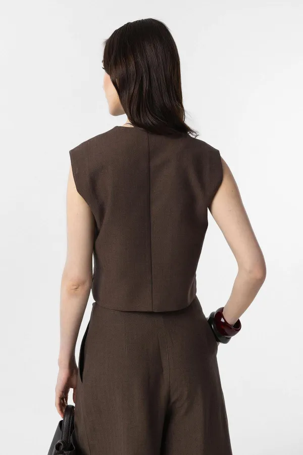 Antioch Kahve Keten Karışımlı Kadın Yelek