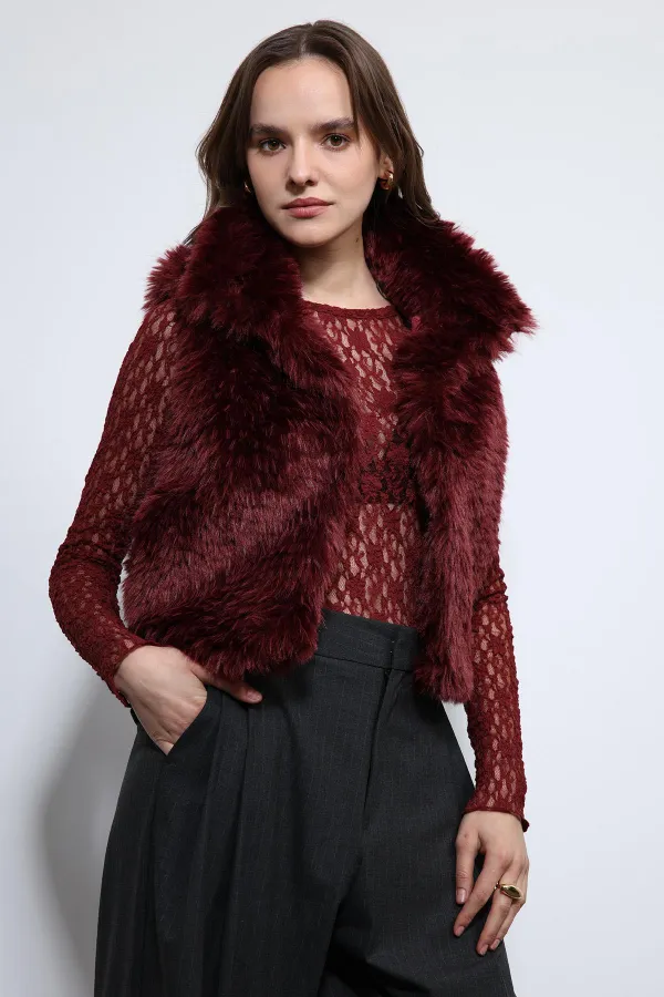Gilet Antioch bordeaux aspect peluche
