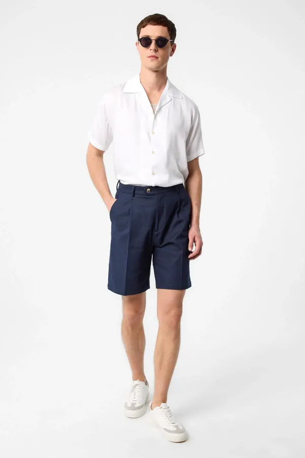Short plissé taille haute bleu marine Antioch pour homme