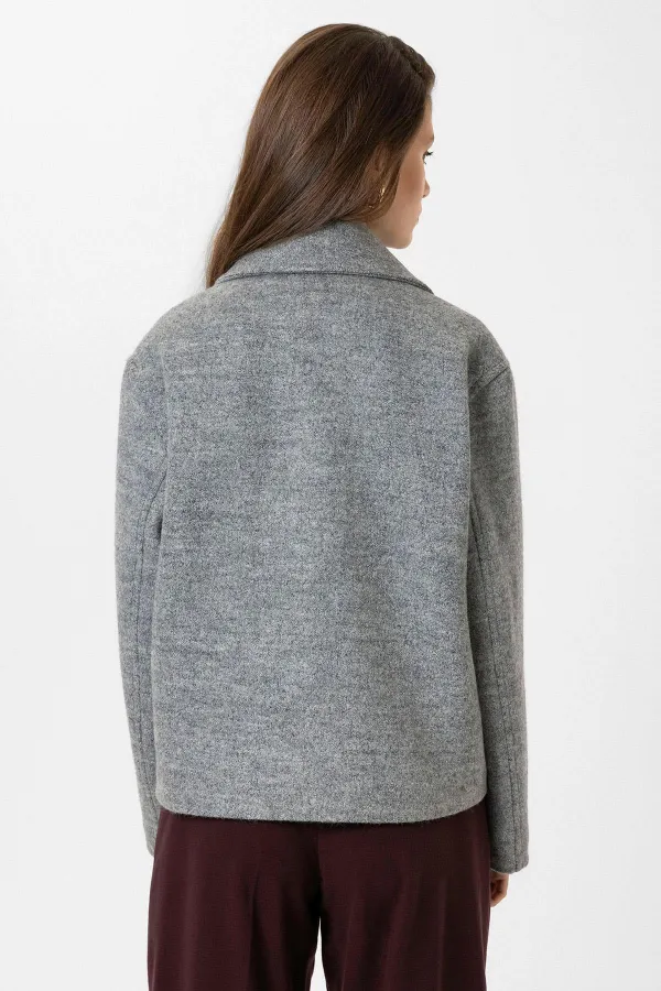 Antioch Gri Kadın Yün Karışımlı Kruvaze Kapama Mont