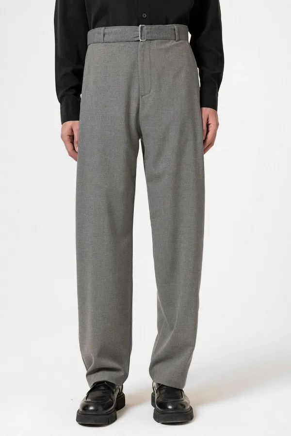 Antioch Gri Yüksek Bel Kemerli Erkek Pantolon