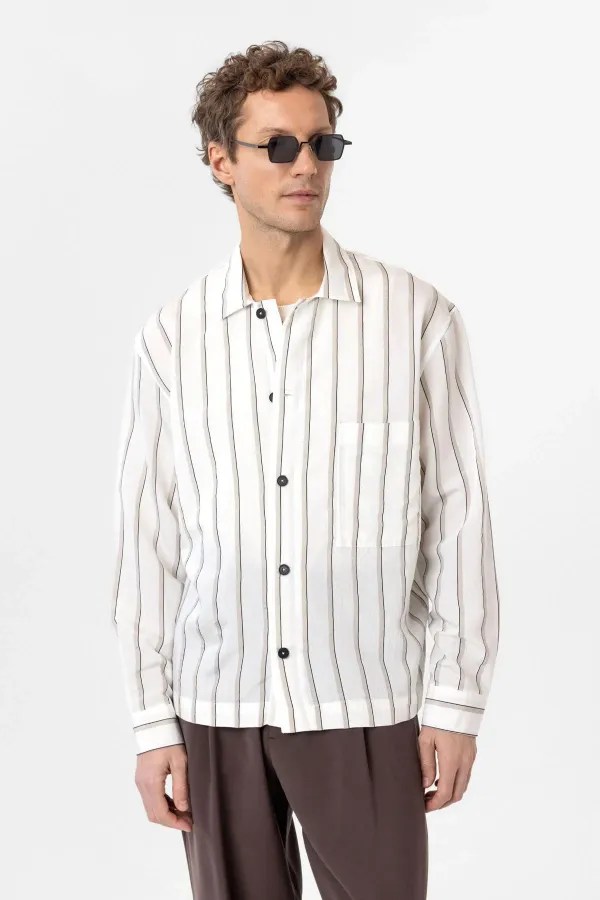 Antioch White Relax Fit Striped Men's Shirt