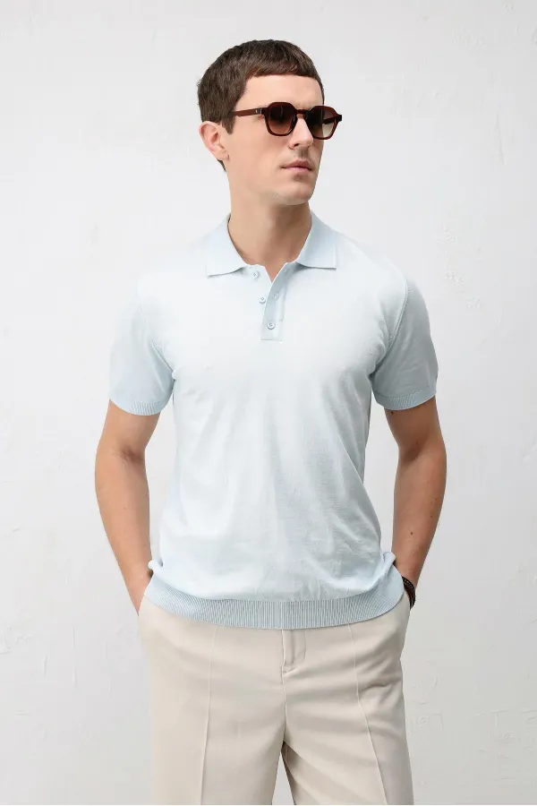 Antioch Bebe Mavi Comfort Slim Polo Yaka Erkek Triko T-Shirt
