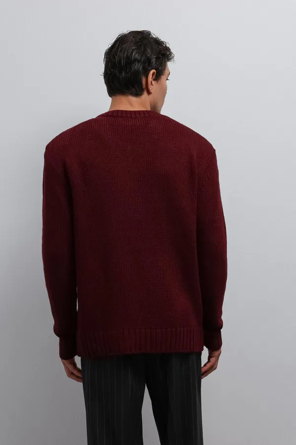 Pull homme Antioch bordeaux texturé à col en V