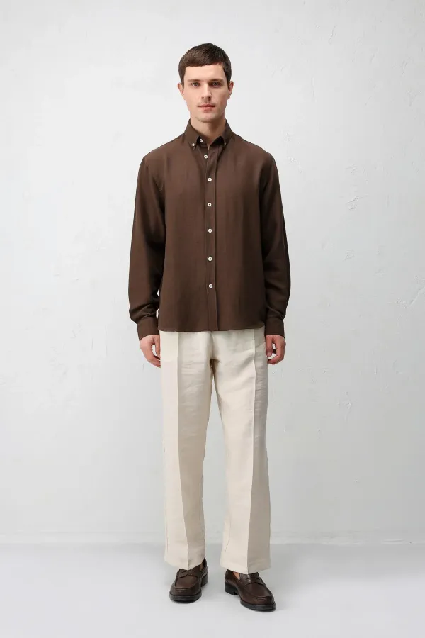 Antioch Coffee Linen Blend Relaxed Fit Men's Shirt