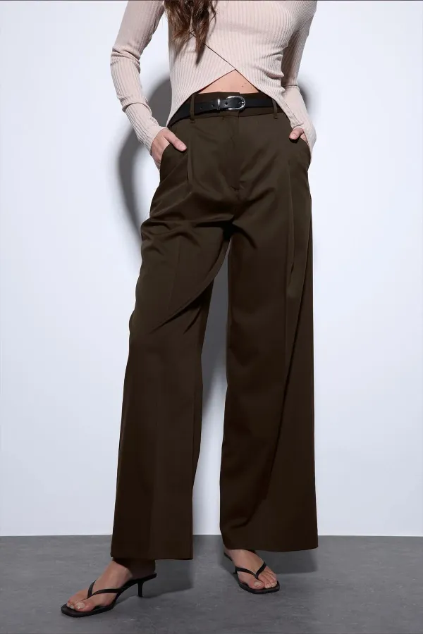 Antioch Açık Kahve Geniş Paça Kadın Pantolon