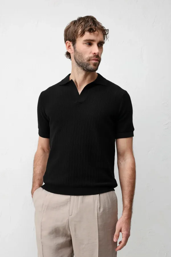 T-shirt en maille texturée premium Antioch Black pour homme