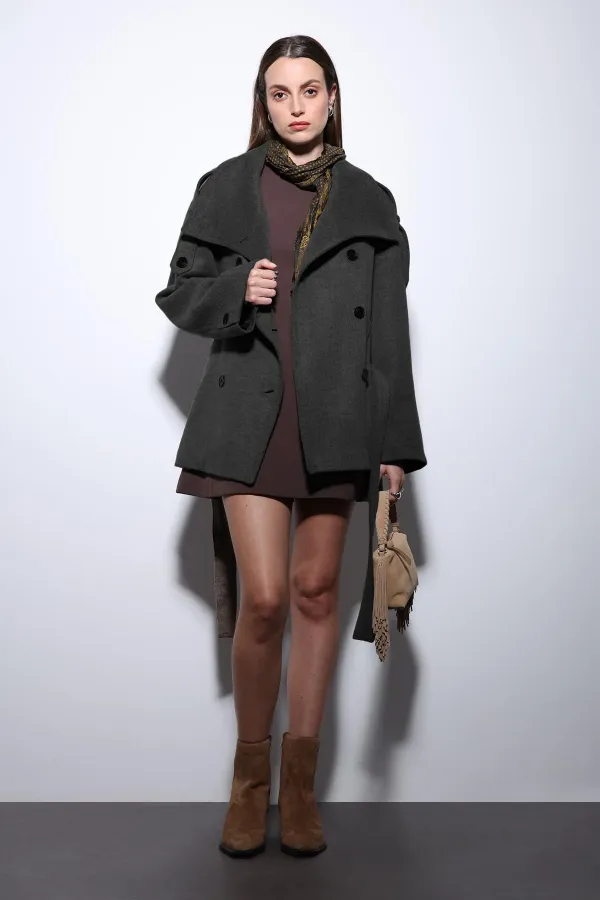 Antioch Anthracite Stand-Neck Double-Breasted Women's Coat