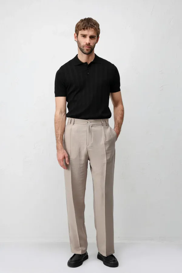 Pantalon homme Antioch Beige Lyocell coupe décontractée plissé