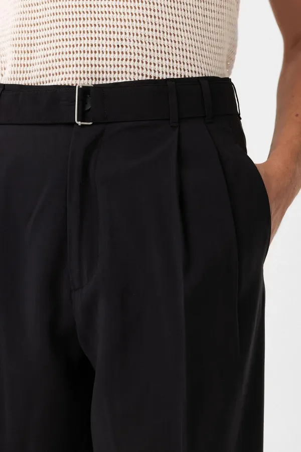 Antioch Black Modal Fabric Relax Fit Belted Men's Trousers