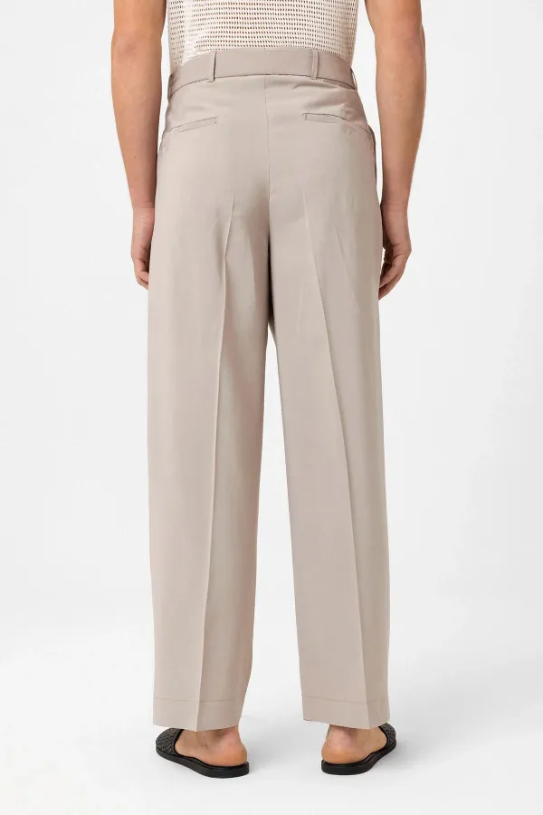 Pantalon homme Antioch beige en modal, coupe décontractée et ceinture