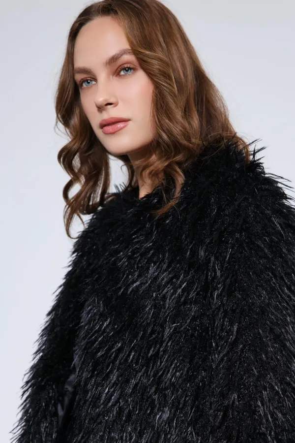 Manteau en fausse fourrure noire Antioch