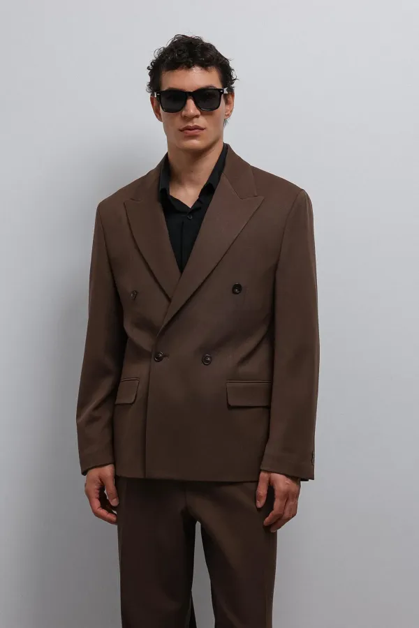 Veste blazer homme Antioch Coffee Relax Fit à double boutonnage