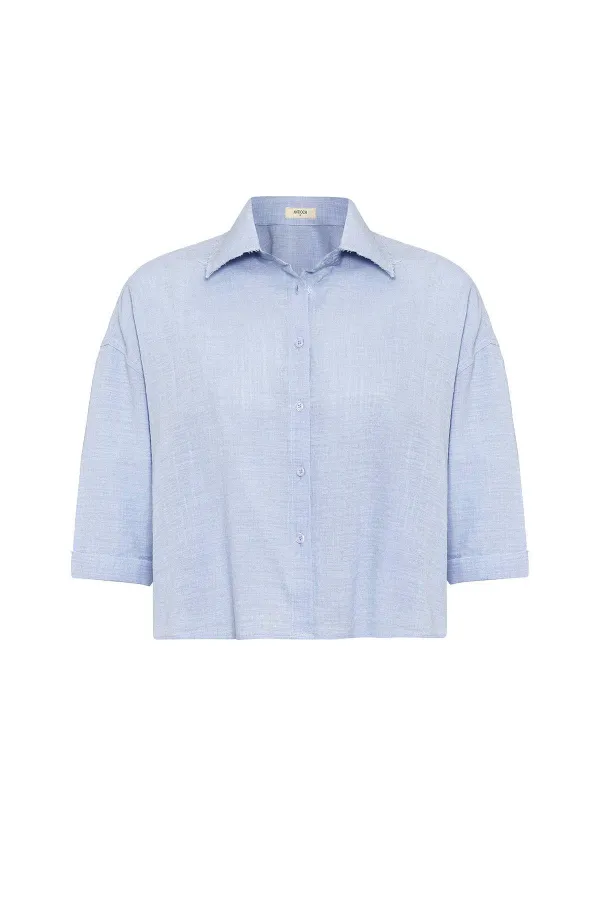 Chemise courte texturée bleue Antioch pour femme